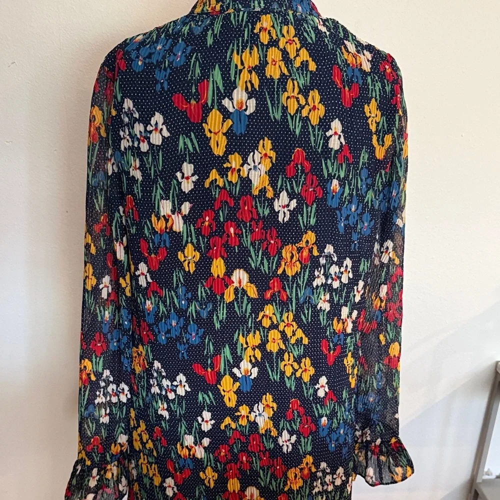 Tory Burch sz 4 Navy Floral Long Sleeve Dress with Ruffle Collar great condition - Picture 8 of 11